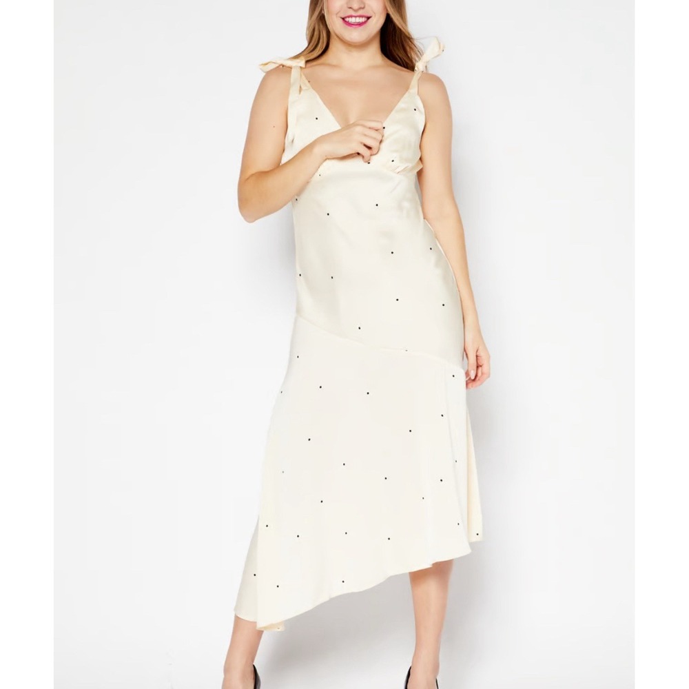 Miss Selfridge  Cream/black Polka Dot Chiffon‎ Dress 6